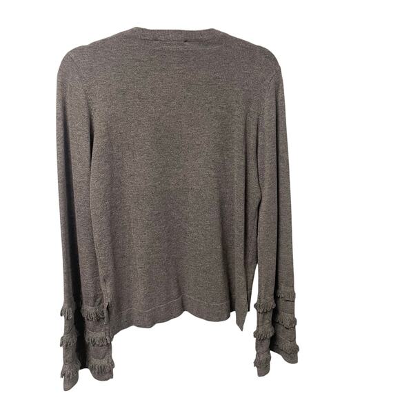 THML Crewneck Bell Sleeve Fringe Trim Gray Knit Top Womens Medium - Picture 2 of 5